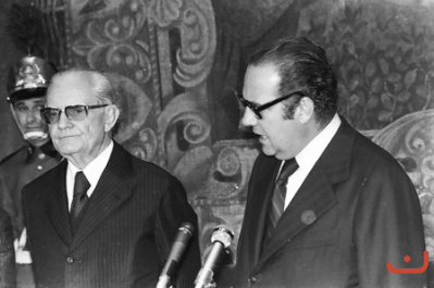 Presidente Geisel e gov Paulo E Martins no Palácio dos Bandeirantes